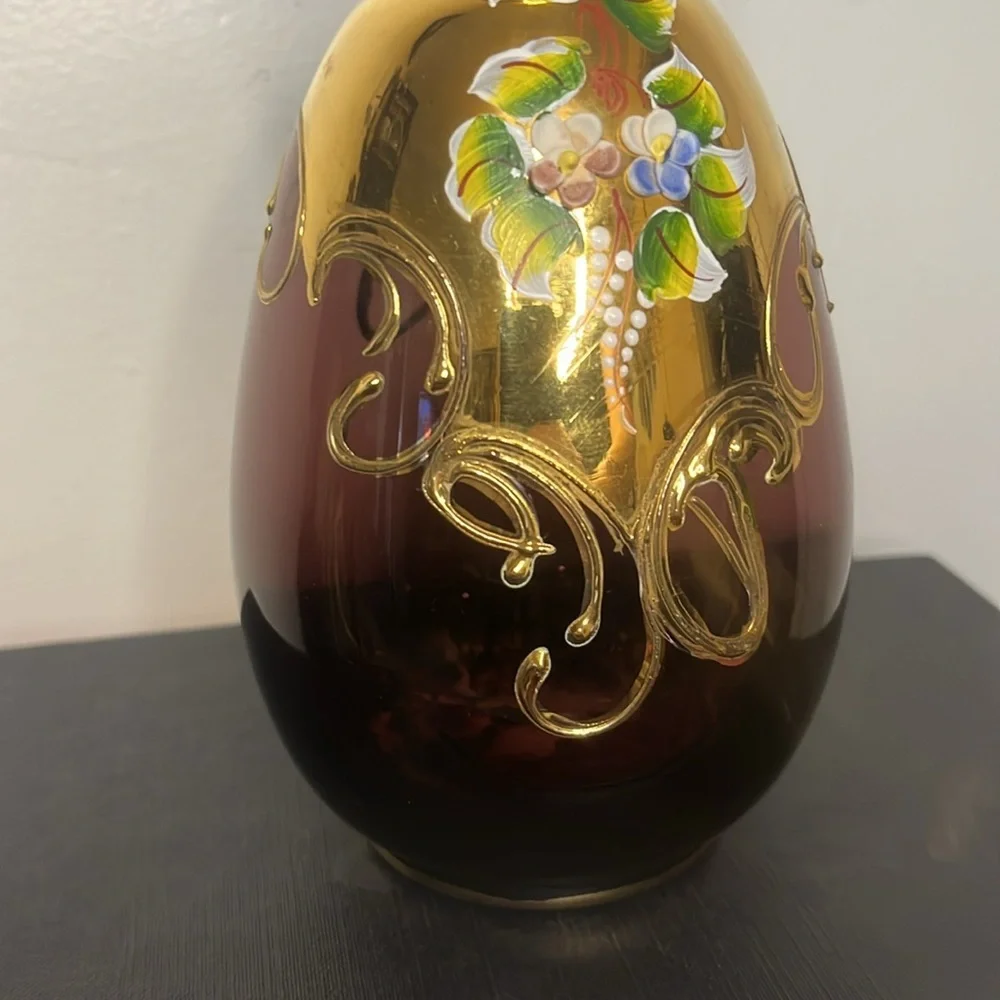 Bohemian Czech‎ Art Glass Moser Style Amethyst Floral Decanter (No Stopper)
